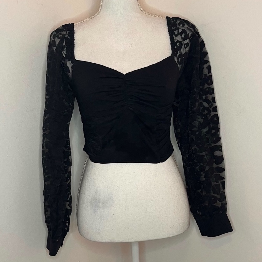 Zara black long sleeve crop top lace sleeves women’s xs